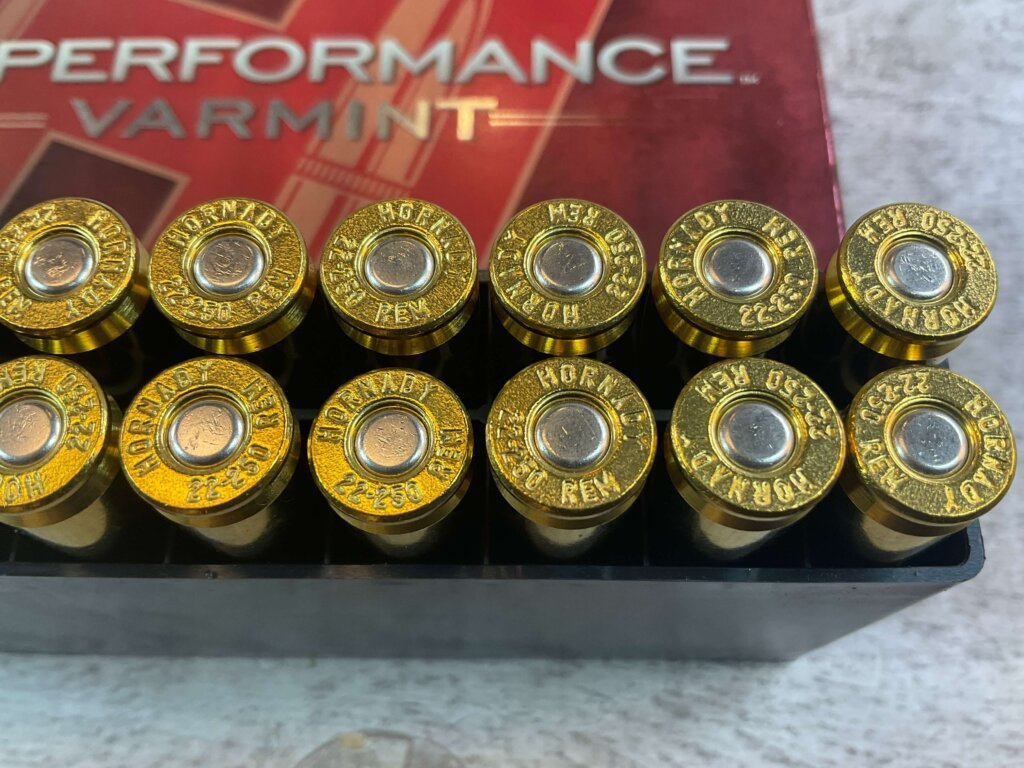 HORNADY SUPERFORMANCE VARMINT 22-250 REMINGTON, 50 GR. V-MAX AMMO, FULL BOX (QTY 20), JAMES EARL JONES COLLECTION #5-11142-PF