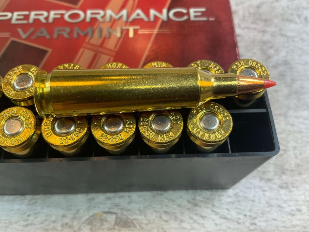 HORNADY SUPERFORMANCE VARMINT 22-250 REMINGTON, 50 GR. V-MAX AMMO, FULL BOX (QTY 20), JAMES EARL JONES COLLECTION #5-11142-PF