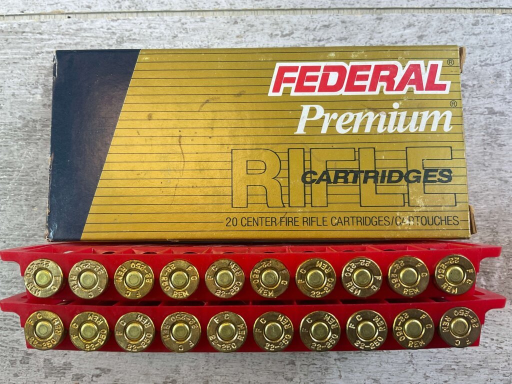 FEDERAL PREMIUM 22-250 REMINGTON, 40 GR. HP AMMO, FULL BOX (QTY 20), JAMES EARL JONES COLLECTION #5-11144-PF