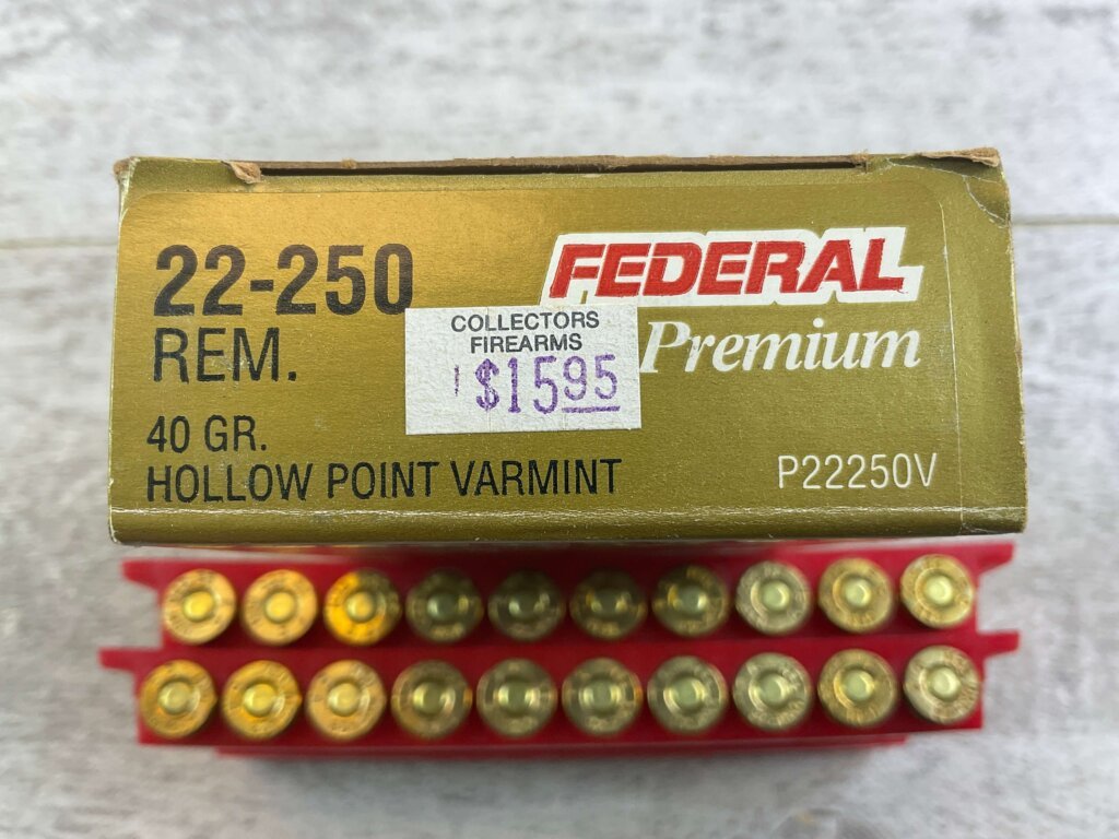 FEDERAL PREMIUM 22-250 REMINGTON, 40 GR. HP AMMO, FULL BOX (QTY 20), JAMES EARL JONES COLLECTION #5-11144-PF