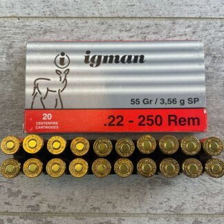 IGMAN 22-250 REMINGTON, 55 GR. SP AMMO, FULL BOX (QTY 20), JAMES EARL JONES COLLECTION #5-11145-PF