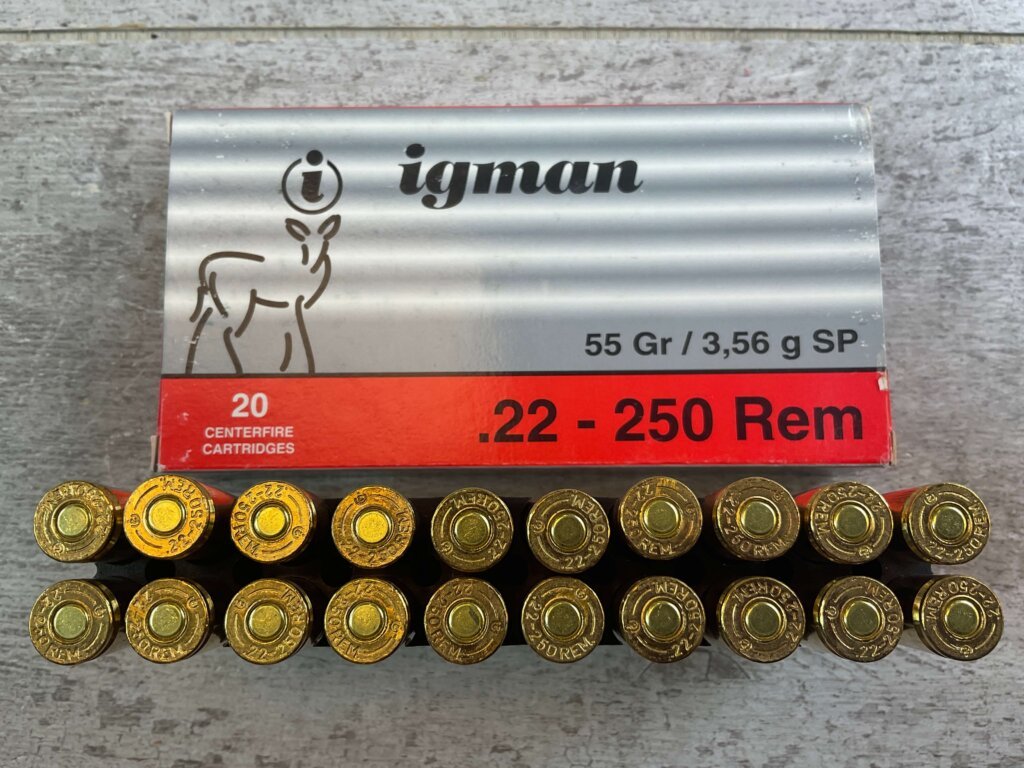 IGMAN 22-250 REMINGTON, 55 GR. SP AMMO, FULL BOX (QTY 20), JAMES EARL JONES COLLECTION #5-11145-PF