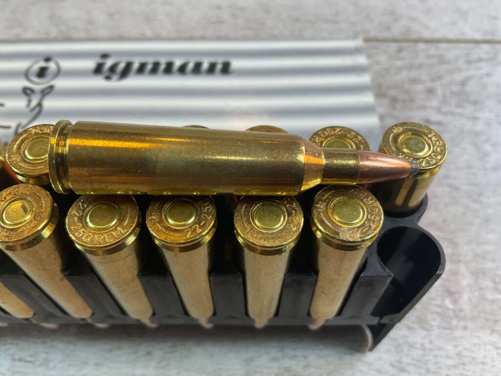 IGMAN 22-250 REMINGTON, 55 GR. SP AMMO, FULL BOX (QTY 20), JAMES EARL JONES COLLECTION #5-11145-PF