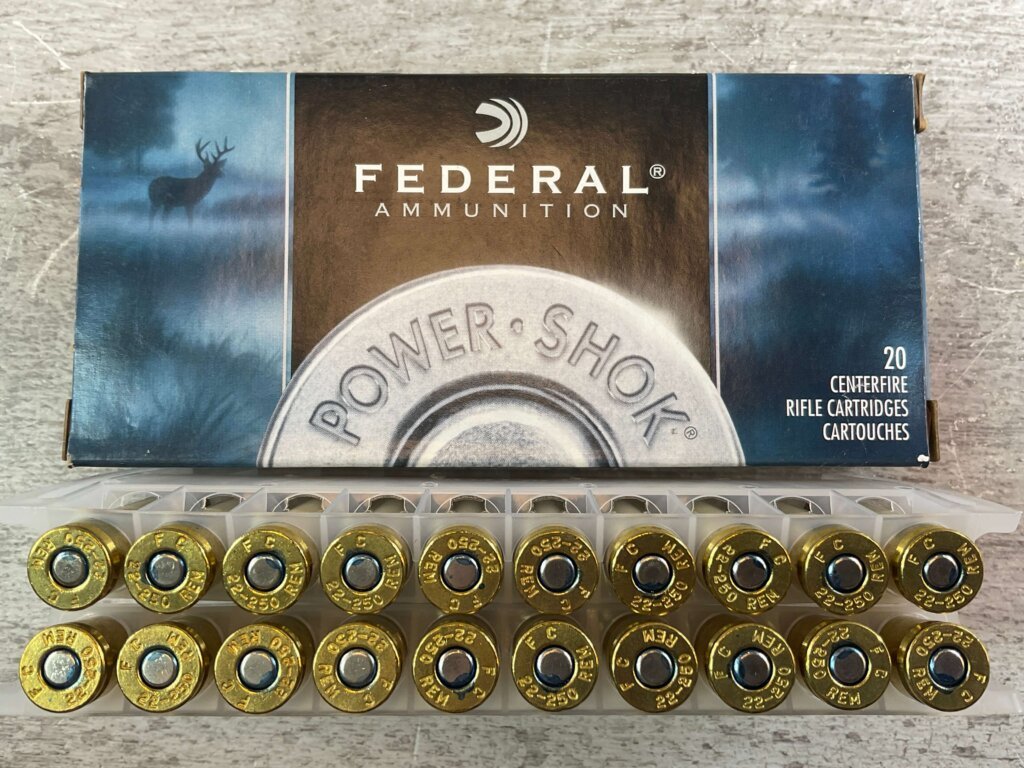 FEDERAL POWER-SHOK 22-250 REMINGTON, 55 GR. SP AMMO, FULL BOX (QTY 20), JAMES EARL JONES COLLECTION #5-11143-PF