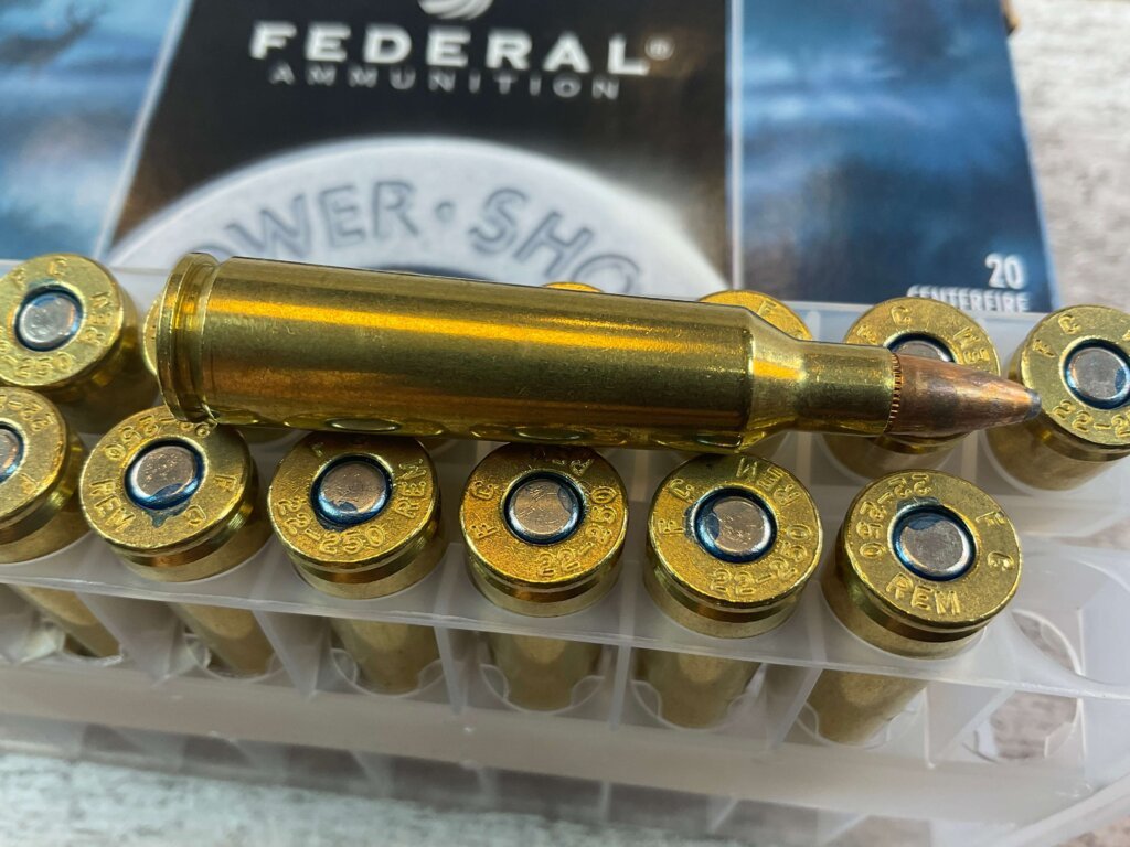 FEDERAL POWER-SHOK 22-250 REMINGTON, 55 GR. SP AMMO, FULL BOX (QTY 20), JAMES EARL JONES COLLECTION #5-11143-PF