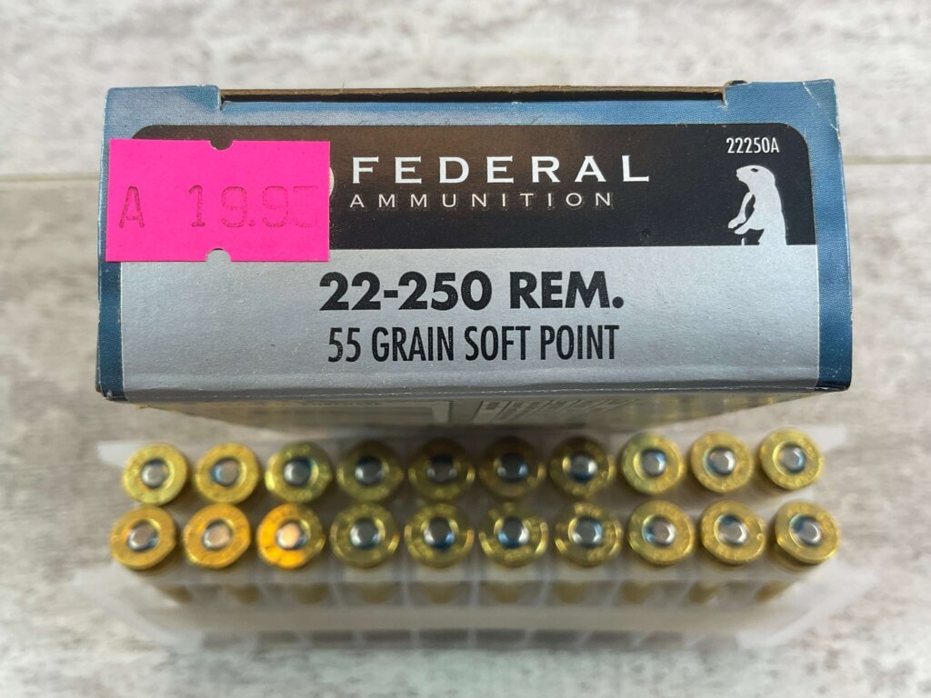 FEDERAL POWER-SHOK 22-250 REMINGTON, 55 GR. SP AMMO, FULL BOX (QTY 20), JAMES EARL JONES COLLECTION #5-11143-PF