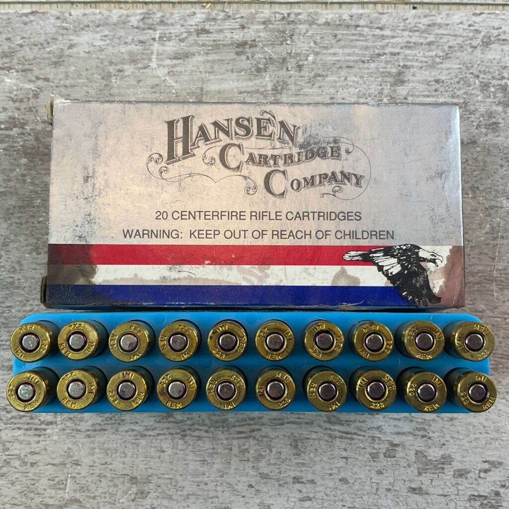 HANSEN CARTRIDGE CO. .223 CAL., 55 GR. FMJ AMMO, FULL BOX (QTY 20), JAMES EARL JONES COLLECTION #5-11146-PF
