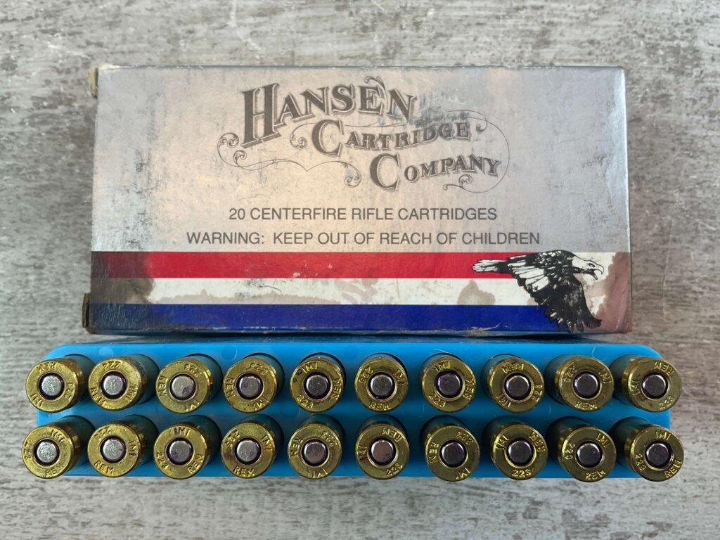 HANSEN CARTRIDGE CO. .223 CAL., 55 GR. FMJ AMMO, FULL BOX (QTY 20), JAMES EARL JONES COLLECTION #5-11146-PF