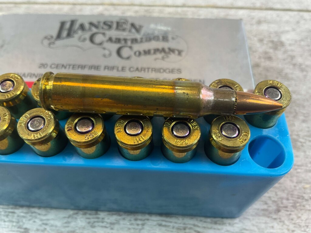 HANSEN CARTRIDGE CO. .223 CAL., 55 GR. FMJ AMMO, FULL BOX (QTY 20), JAMES EARL JONES COLLECTION #5-11146-PF