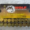 WOLF GOLD 6.5 GRENDEL, 120 GR. COPPER MPT, BRASS AMMO, FULL BOX, JAMES EARL JONES COLLECTION #5-11172-PF