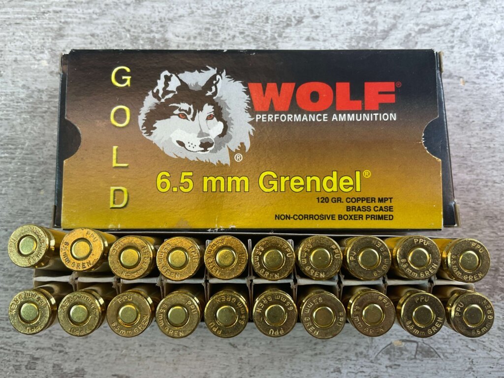 WOLF GOLD 6.5 GRENDEL, 120 GR. COPPER MPT, BRASS AMMO, FULL BOX, JAMES EARL JONES COLLECTION #5-11172-PF