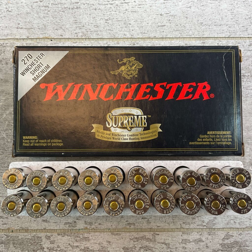 WINCHESTER SUPREME 270 WSSM, 130 GR. BALLISTIC SILVERTIP AMMO, FULL BOX, JAMES EARL JONES COLLECTION #5-11177-PF