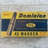 CANADIAN INDUSTRIES LIMITED DOMINION 43 MAUSER, 385 GR. LEAD BULLET AMMO, 8 ROUNDS W/ 2 SPENT #6-06701-KM