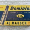 CANADIAN INDUSTRIES LIMITED DOMINION 43 MAUSER, 385 GR. LEAD BULLET AMMO, 8 ROUNDS W/ 2 SPENT #6-06701-KM
