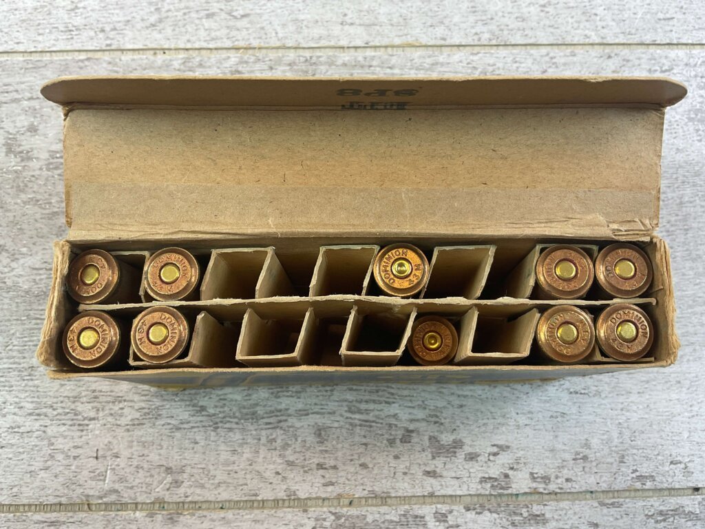 CANADIAN INDUSTRIES LIMITED DOMINION 43 MAUSER, 385 GR. LEAD BULLET AMMO, 8 ROUNDS W/ 2 SPENT #6-06701-KM