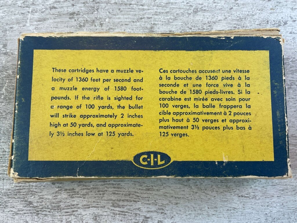 CANADIAN INDUSTRIES LIMITED DOMINION 43 MAUSER, 385 GR. LEAD BULLET AMMO, 8 ROUNDS W/ 2 SPENT #6-06701-KM