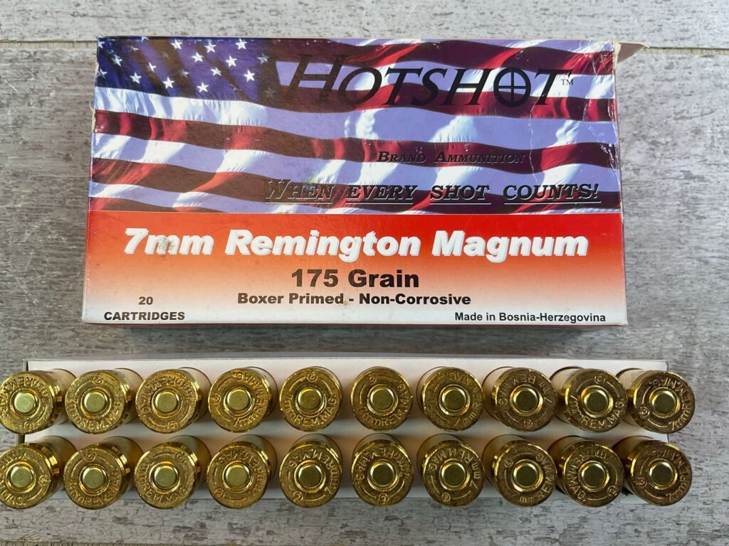 CENTURY ARMS HOTSHOT 7MM REMINGTON MAGNUM, 175 GR. AMMO, FULL BOX, JAMES EARL JONES COLLECTION #5-11185-PF