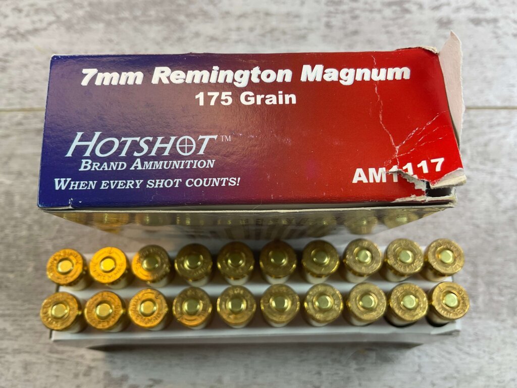 CENTURY ARMS HOTSHOT 7MM REMINGTON MAGNUM, 175 GR. AMMO, FULL BOX, JAMES EARL JONES COLLECTION #5-11185-PF