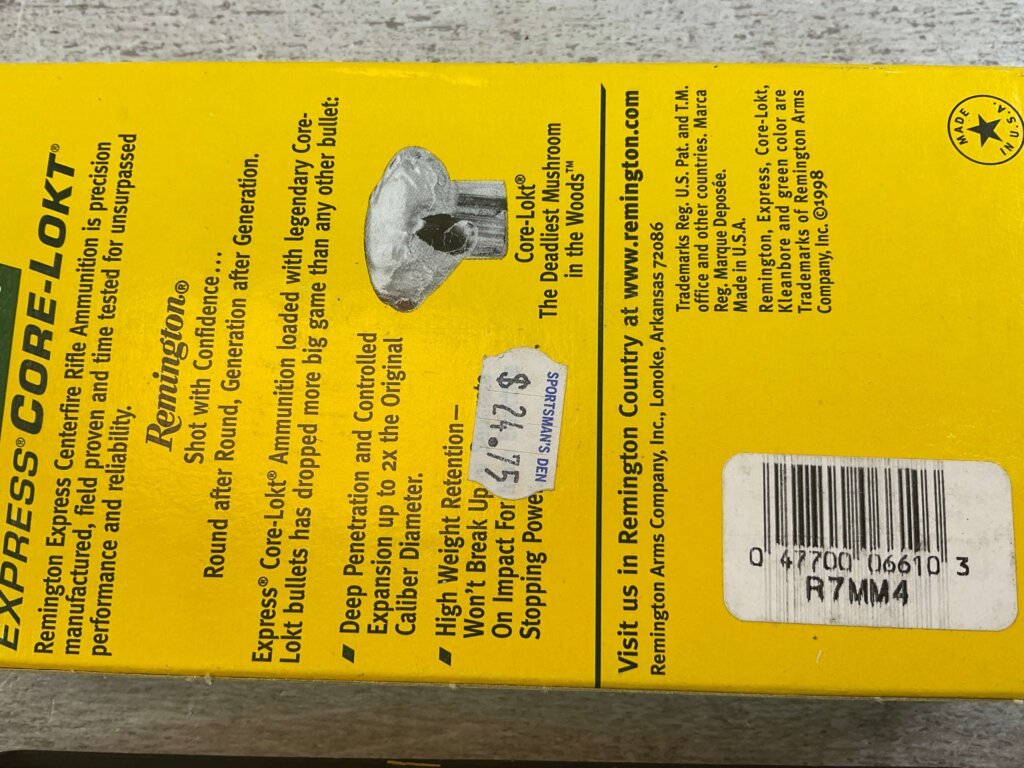 REMINGTON EXPRESS CORE-LOKT 7MM REMINGTON MAGNUM, 140 GR. PSP AMMO, FULL BOX, JAMES EARL JONES COLLECTION #5-11187-PF