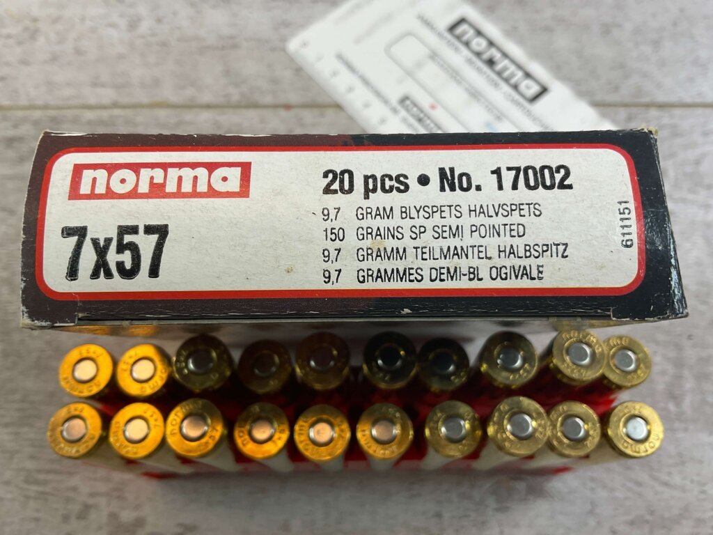 NORMA 7X57MM, 150 GR. SP SEMI POINTED AMMO, FULL BOX, JAMES EARL JONES COLLECTION #5-11192-PF