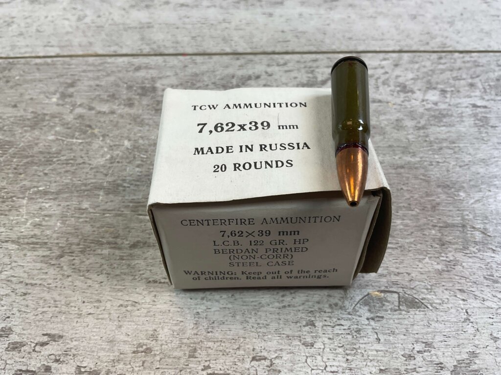 TCW AMMUNITION CENTER 7.62X39MM, 122 GR. HP, NON-CORROSIVE, MADE IN RUSSIA AMMO, FULL BOX, JAMES EARL JONES COLLECTION #5-11199-PF