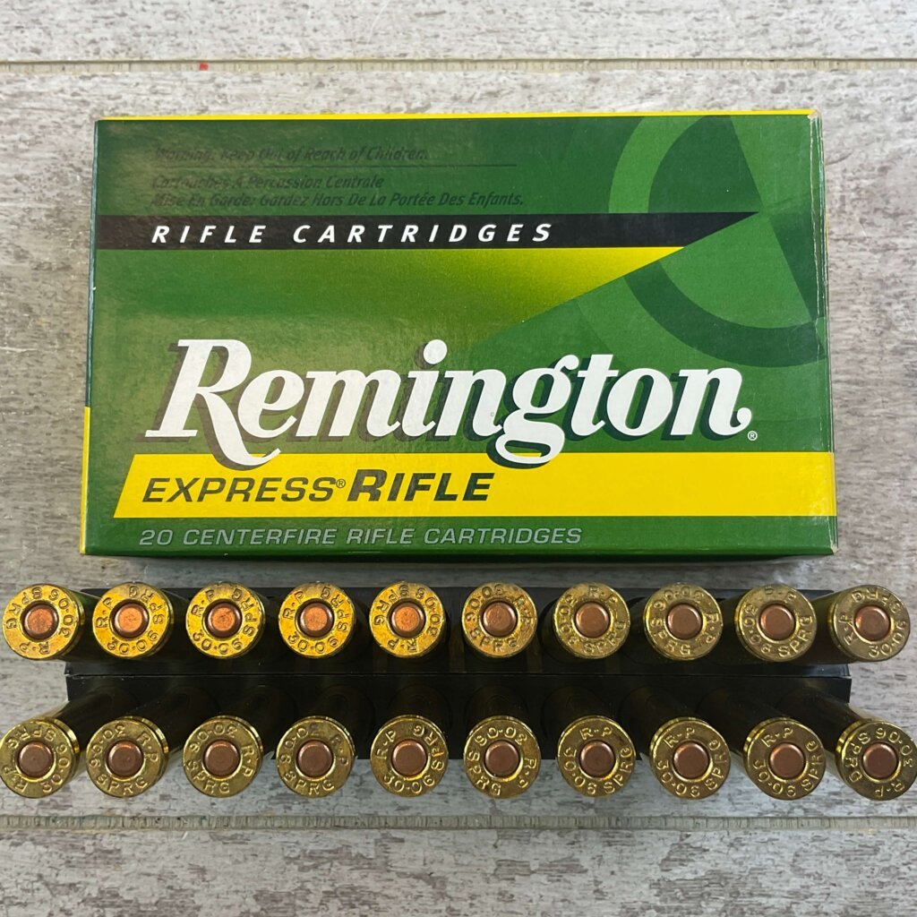 REMINGTON EXPRESS RIFLE 30-06 SPRINGFIELD, ACCELERATOR 55 GR. PSP AMMO, FULL BOX, JAMES EARL JONES COLLECTION #5-11205-PF
