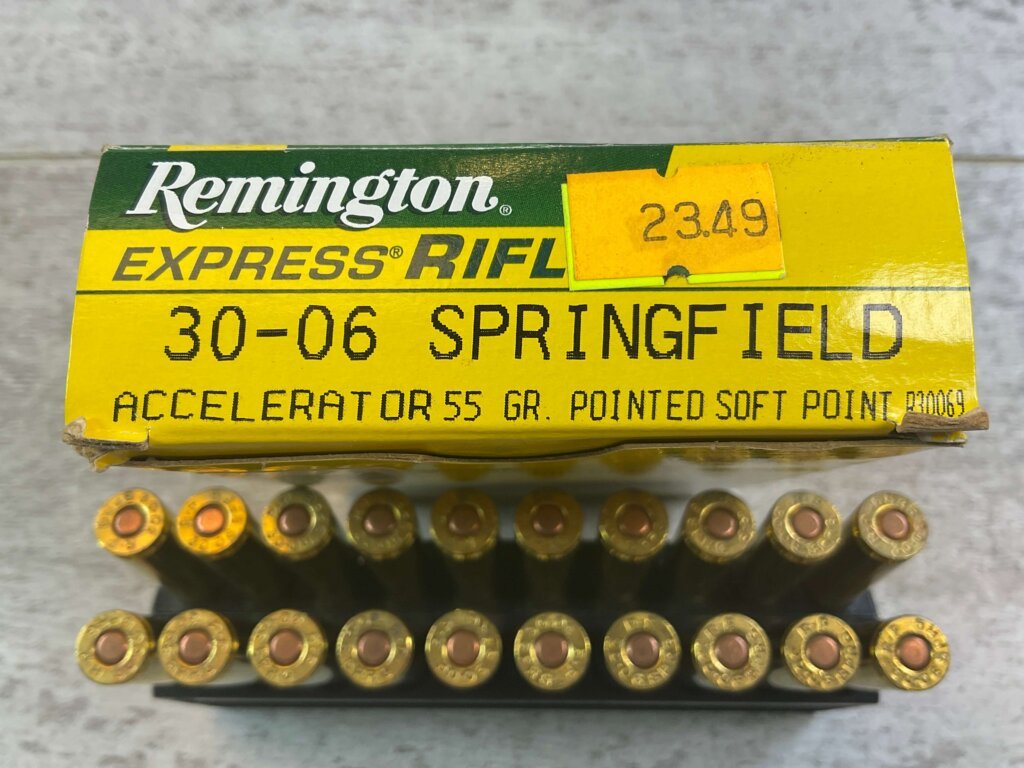 REMINGTON EXPRESS RIFLE 30-06 SPRINGFIELD, ACCELERATOR 55 GR. PSP AMMO, FULL BOX, JAMES EARL JONES COLLECTION #5-11205-PF