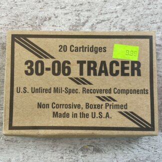 TALON 30-06 TRACER, U.S. UNFIRED MIL-SPEC. RECOVERED COMPONENTS AMMO, FULL BOX, JAMES EARL JONES COLLECTION #5-11207-PF