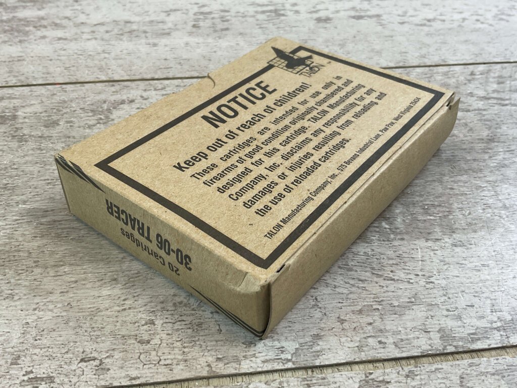 TALON 30-06 TRACER, U.S. UNFIRED MIL-SPEC. RECOVERED COMPONENTS AMMO, FULL BOX, JAMES EARL JONES COLLECTION #5-11207-PF