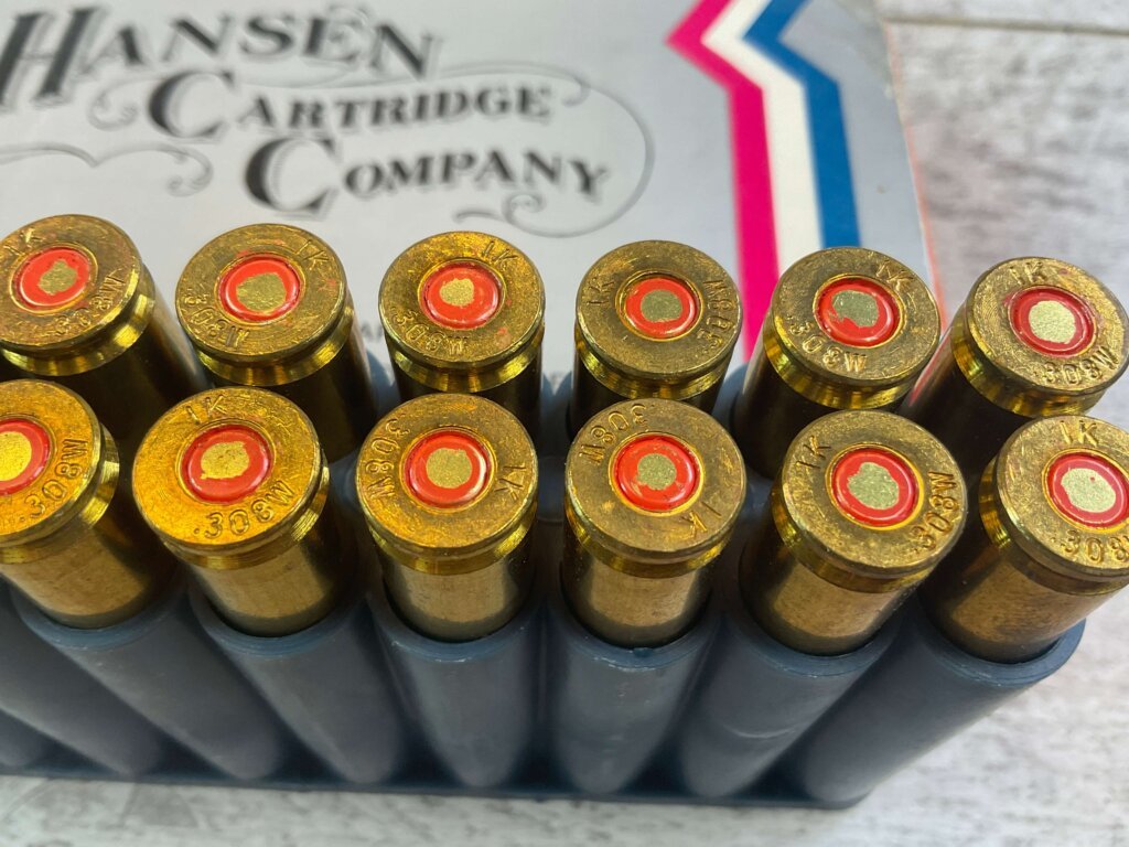 HANSEN CARTRIDGE CO. .308 WINCHESTER (7.62X51 NATO M80), 147 GR. FMJ BOAT TAIL AMMO, FULL BOX, JAMES EARL JONES COLLECTION #5-11213-PF