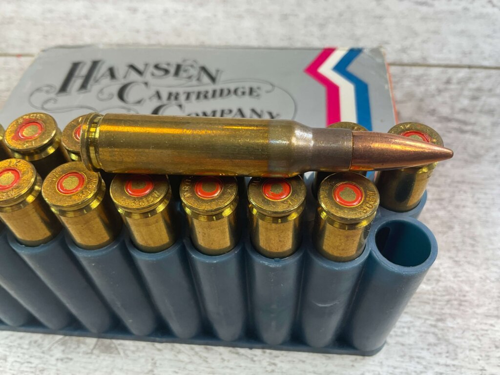 HANSEN CARTRIDGE CO. .308 WINCHESTER (7.62X51 NATO M80), 147 GR. FMJ BOAT TAIL AMMO, FULL BOX, JAMES EARL JONES COLLECTION #5-11213-PF