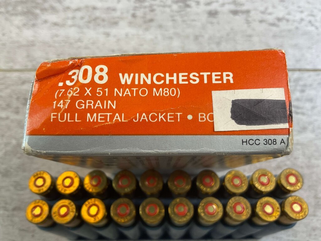 HANSEN CARTRIDGE CO. .308 WINCHESTER (7.62X51 NATO M80), 147 GR. FMJ BOAT TAIL AMMO, FULL BOX, JAMES EARL JONES COLLECTION #5-11213-PF