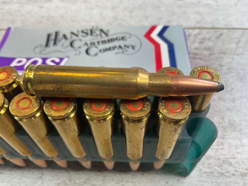 HANSEN CARTRIDGE CO. .308 WINCHESTER (7.62X51), 180 GR. POSI-FEED SP AMMO, FULL BOX, JAMES EARL JONES COLLECTION #5-11214-PF