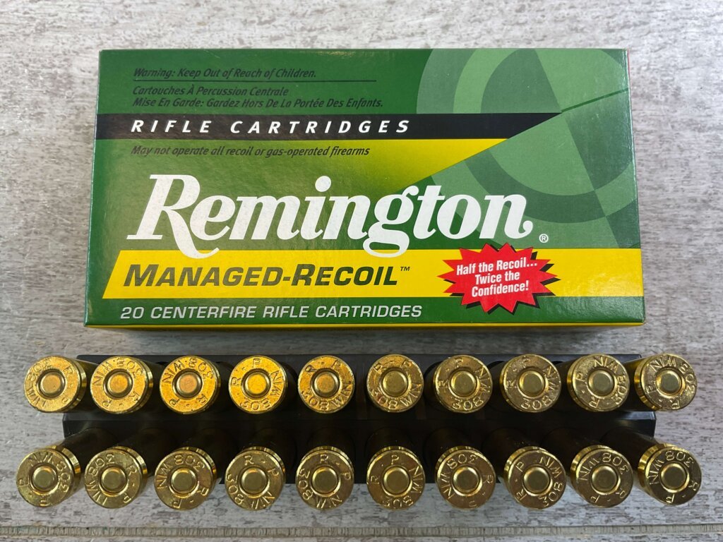 REMINGTON MANAGED-RECOIL 308 WINCHESTER, 125 GR. CORE-LOKT PSP AMMO, FULL BOX, JAMES EARL JONES COLLECTION #5-11215-PF