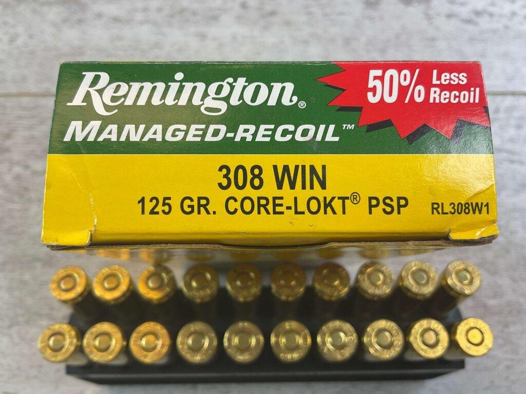 REMINGTON MANAGED-RECOIL 308 WINCHESTER, 125 GR. CORE-LOKT PSP AMMO, FULL BOX, JAMES EARL JONES COLLECTION #5-11215-PF