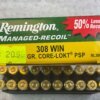 REMINGTON MANAGED-RECOIL 308 WINCHESTER, 125 GR. CORE-LOKT PSP AMMO, FULL BOX, JAMES EARL JONES COLLECTION #5-11215-PF