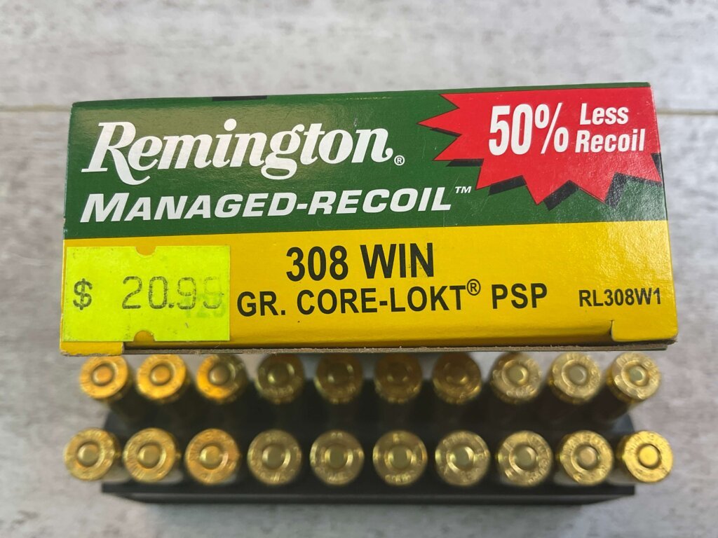 REMINGTON MANAGED-RECOIL 308 WINCHESTER, 125 GR. CORE-LOKT PSP AMMO, FULL BOX, JAMES EARL JONES COLLECTION #5-11215-PF