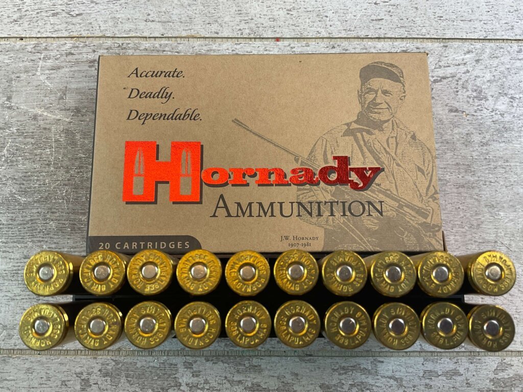 HORNADY CUSTOM 338 LAPUA, 250 GR. BTHP AMMO, FULL BOX, JAMES EARL JONES COLLECTION #5-11232-PF