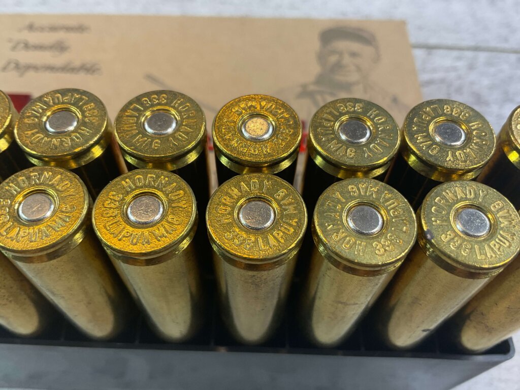 HORNADY CUSTOM 338 LAPUA, 250 GR. BTHP AMMO, FULL BOX, JAMES EARL JONES COLLECTION #5-11232-PF