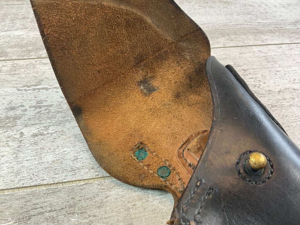 U.S. GRATON & KNIGHT CO. M1916 BLACK LEATHER HOLSTER 1943 DATED, WWII ISSUED #6-07025-PF