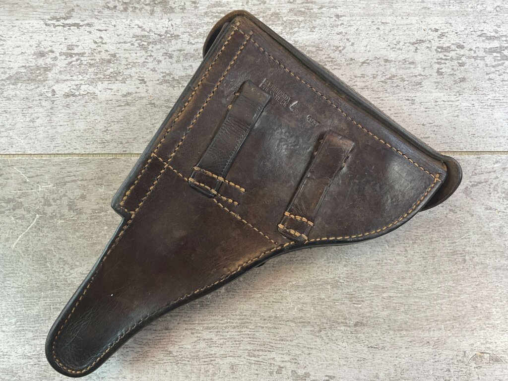 R. EHRNHARDT POESSNECK LUGER P08 BROWN HARDSHELL HOLSTER, 1937 DATED #6-07026-PF