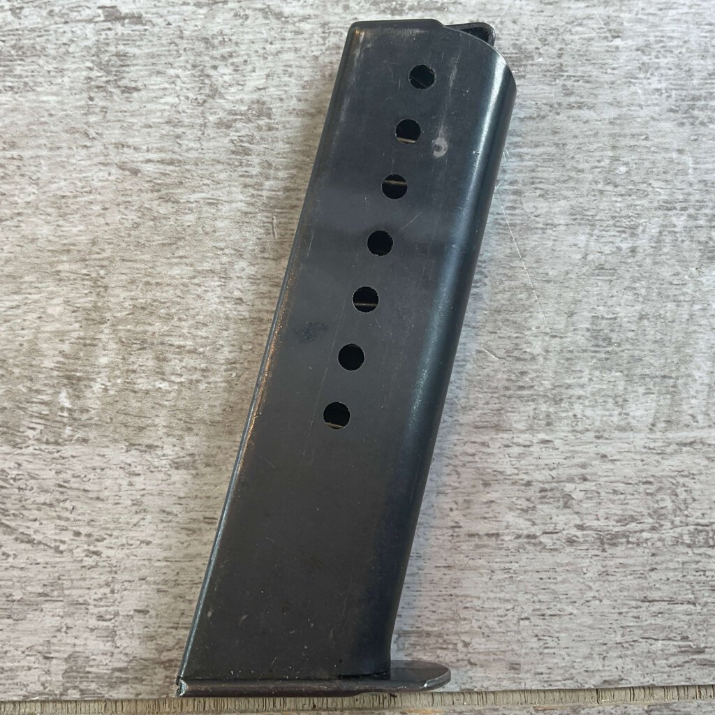 P38 ORIGINAL BLUE FINISH NAZI MARKED MAGAZINE, SERIAL # MARKED TOE #6-07030-PF
