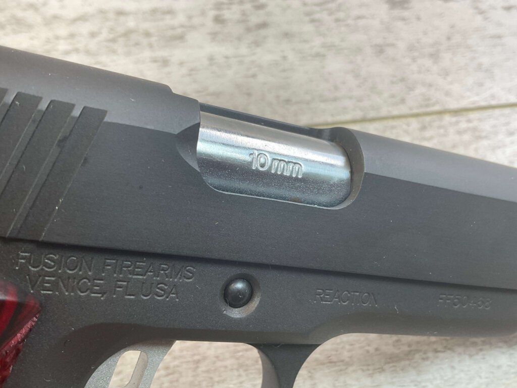 FUSION FIREARMS REACTION 10MM SEMI AUTO PISTOL, W/BAG & MINTY #6-07027-PF