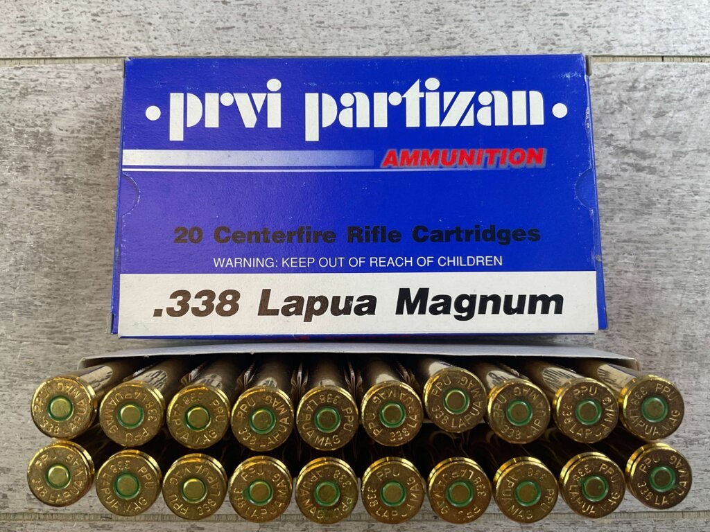 PRVI PARTIZAN 338 LAPUA MAGNUM, 250 GR. FMJ BT AMMO, FULL BOX, JAMES EARL JONES COLLECTION #5-11235-PF