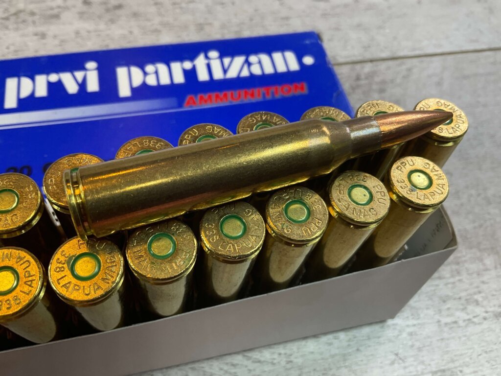 PRVI PARTIZAN 338 LAPUA MAGNUM, 250 GR. FMJ BT AMMO, FULL BOX, JAMES EARL JONES COLLECTION #5-11235-PF