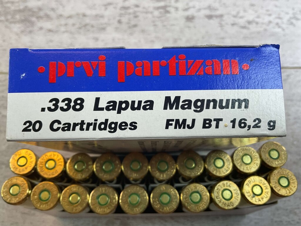 PRVI PARTIZAN 338 LAPUA MAGNUM, 250 GR. FMJ BT AMMO, FULL BOX, JAMES EARL JONES COLLECTION #5-11235-PF