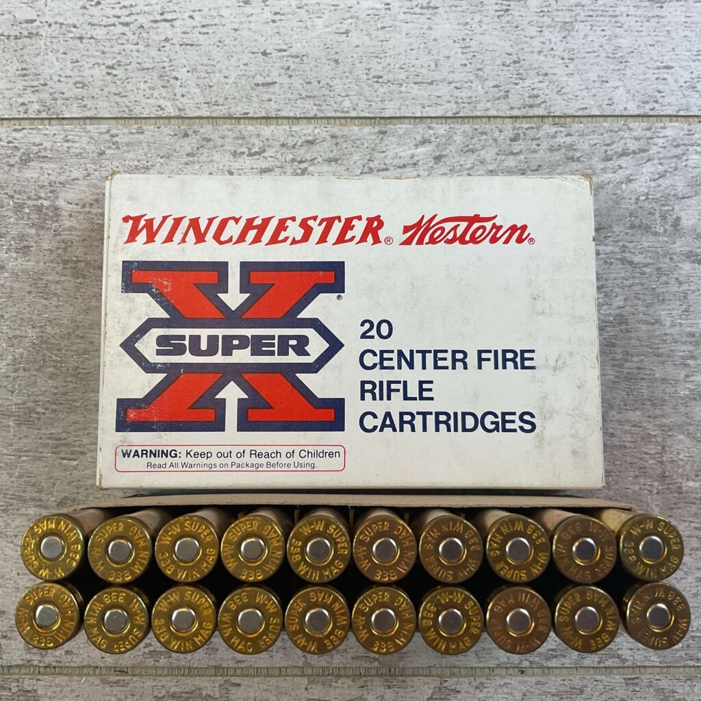 WINCHESTER WESTERN SUPER-X 338 WINCHESTER MAGNUM, 200 GR. SP AMMO, FULL BOX, JAMES EARL JONES COLLECTION #5-11236-PF