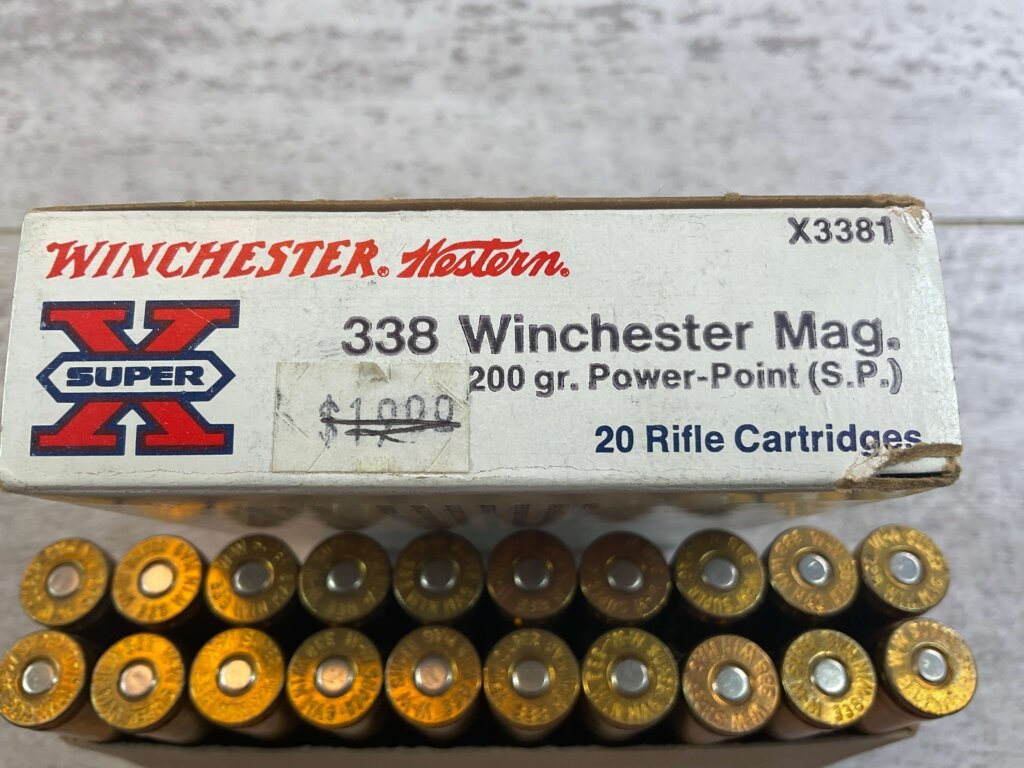 WINCHESTER WESTERN SUPER-X 338 WINCHESTER MAGNUM, 200 GR. SP AMMO, FULL BOX, JAMES EARL JONES COLLECTION #5-11236-PF