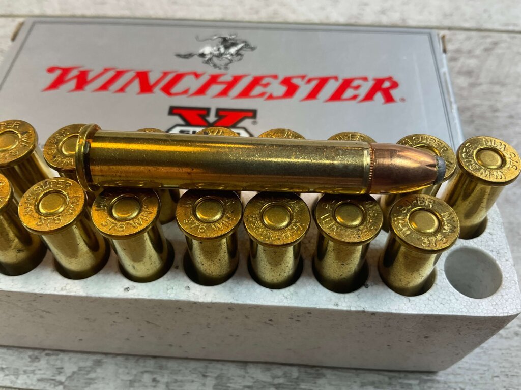 WINCHESTER SUPER-X 375 WINCHESTER, 200 GR. PP AMMO, FULL BOX, JAMES EARL JONES COLLECTION #5-11242-PF