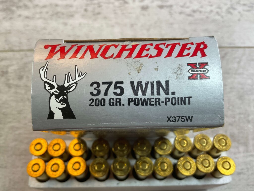 WINCHESTER SUPER-X 375 WINCHESTER, 200 GR. PP AMMO, FULL BOX, JAMES EARL JONES COLLECTION #5-11242-PF